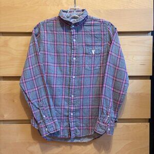COEN JAPAN Grey w/ red, blue & white Plaid Button Up Shirt, Size: Small